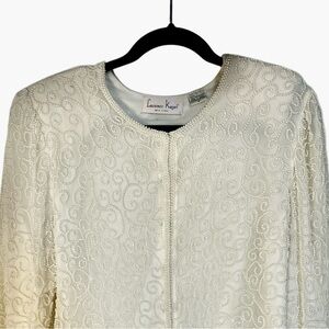 Laurence Kazar Silk Cream Beaded Blazer Vintage Sz M